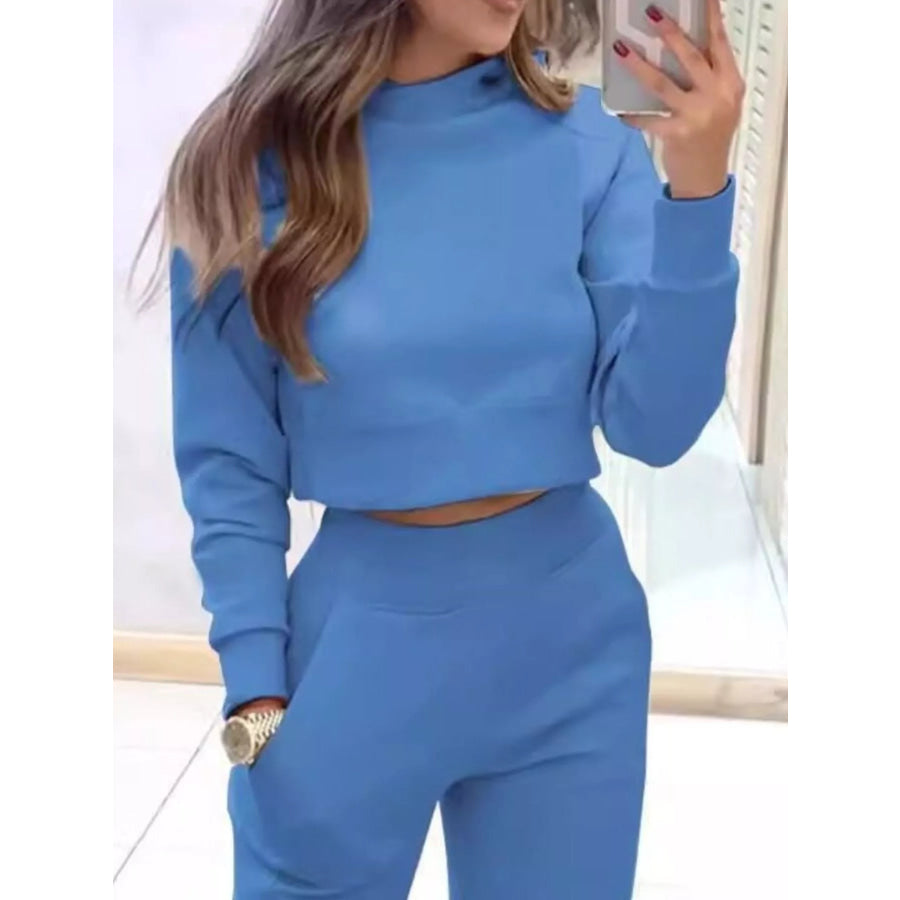Casual Chic Cropped Sweatshirt and Jogger Set Apparel and Accessories