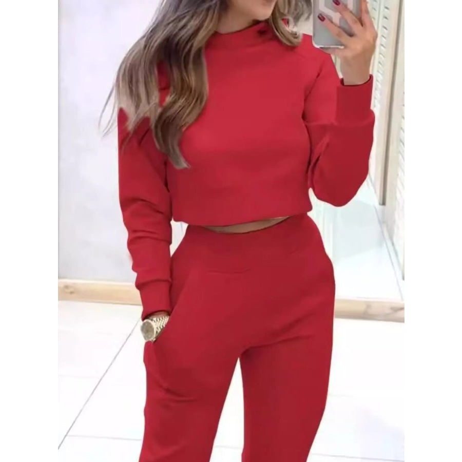 Casual Chic Cropped Sweatshirt and Jogger Set Apparel and Accessories