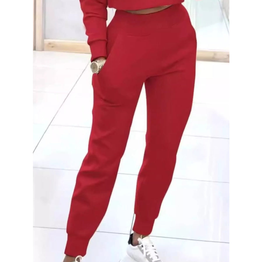 Casual Chic Cropped Sweatshirt and Jogger Set Apparel and Accessories