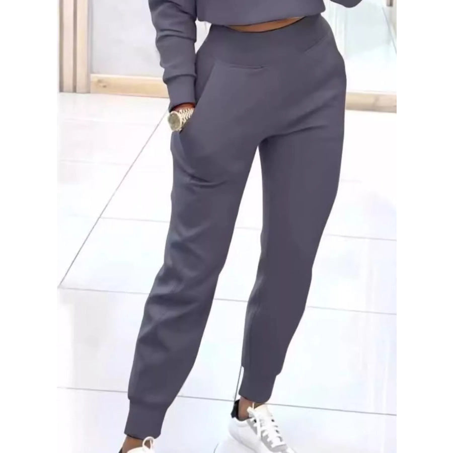 Casual Chic Cropped Sweatshirt and Jogger Set Apparel and Accessories