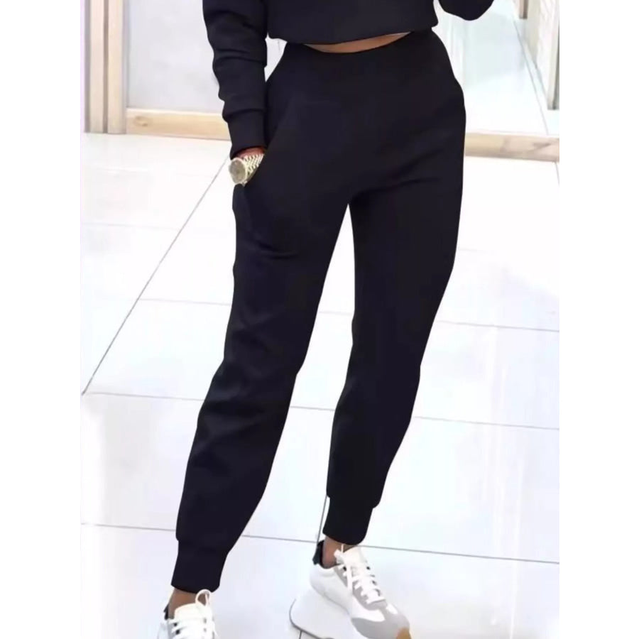 Casual Chic Cropped Sweatshirt and Jogger Set Apparel and Accessories