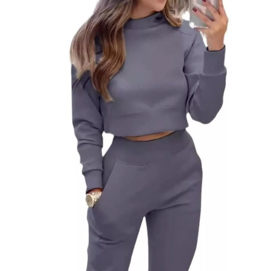 Casual Chic Cropped Sweatshirt and Jogger Set Apparel and Accessories