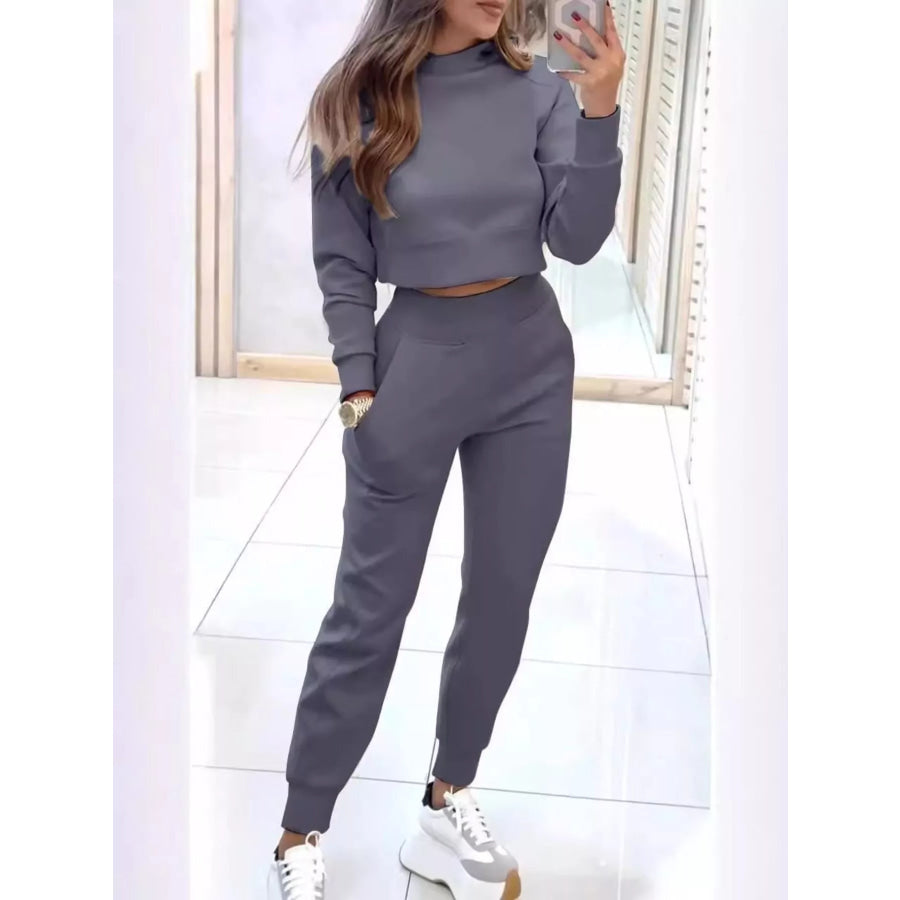 Casual Chic Cropped Sweatshirt and Jogger Set Gray / S Apparel and Accessories