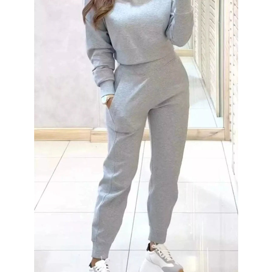 Casual Chic Cropped Sweatshirt and Jogger Set Light Gray / S Apparel and Accessories