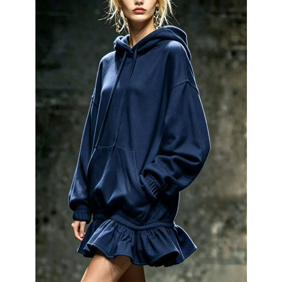 Casual Chic Hoodie Sweatshirt Mini Dress with Ruffled Hem Apparel and Accessories