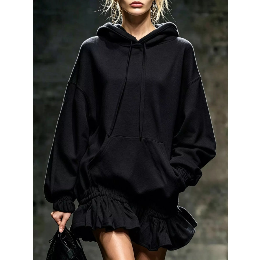 Casual Chic Hoodie Sweatshirt Mini Dress with Ruffled Hem Black / S Apparel and Accessories