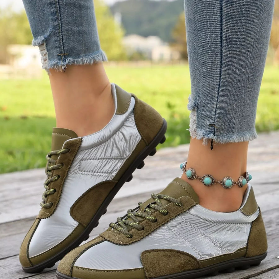 Casual Color-Block Suede and Metallic Texture Sneakers Apparel Accessories