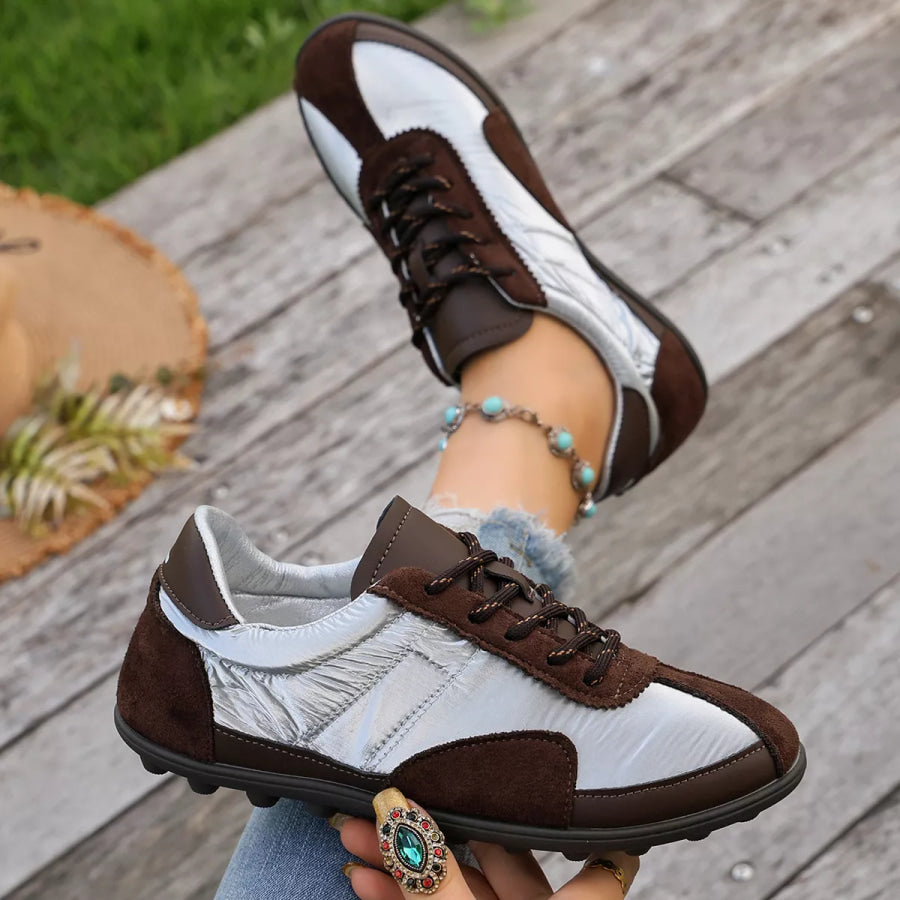 Casual Color-Block Suede and Metallic Texture Sneakers Apparel Accessories