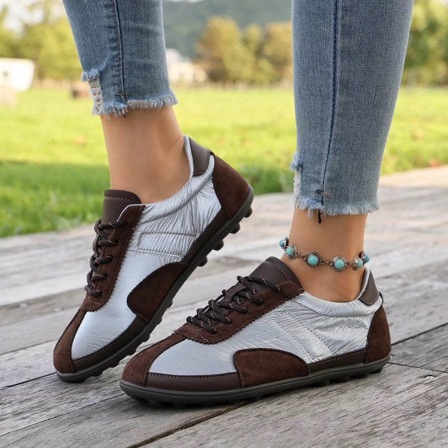 Casual Color-Block Suede and Metallic Texture Sneakers Apparel Accessories