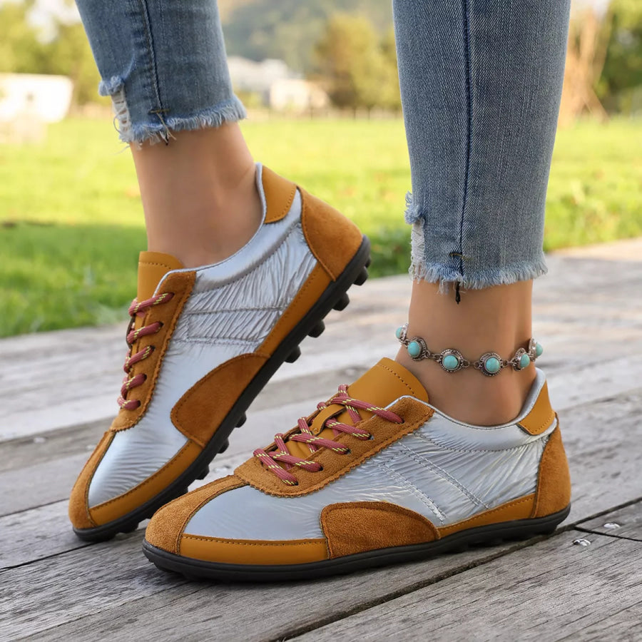 Casual Color-Block Suede and Metallic Texture Sneakers Lemon Yellow / 35 Apparel Accessories