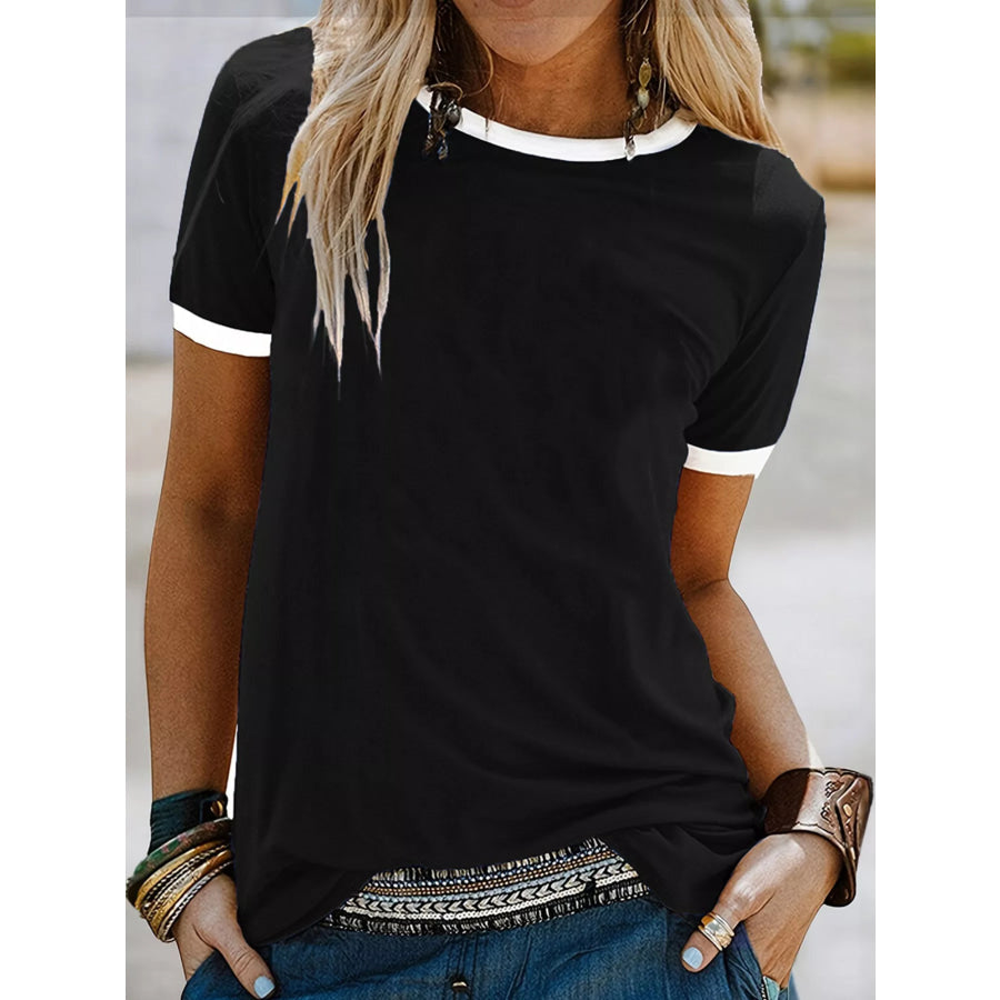 Casual Contrast Trim Short Sleeve T-Shirt Black / S Apparel and Accessories