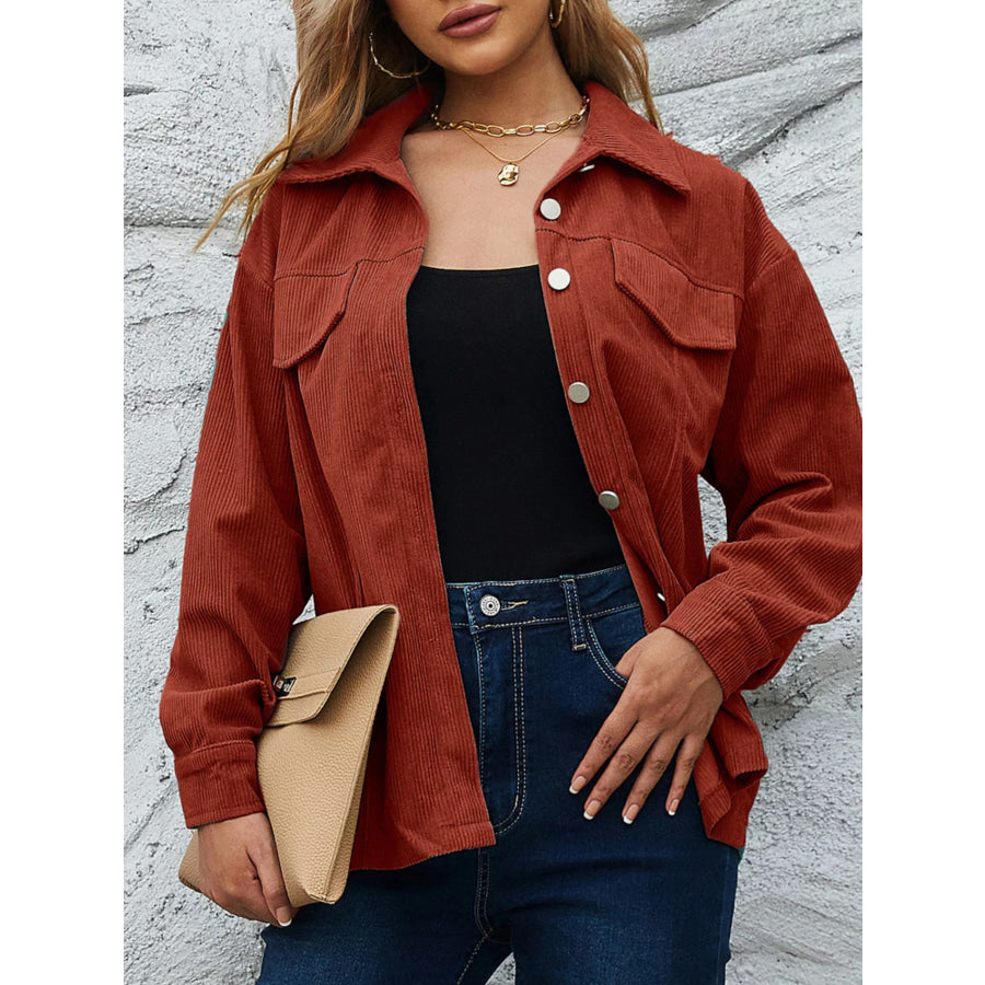 Casual Corduroy Button-Down Jacket Amber / S Apparel and Accessories
