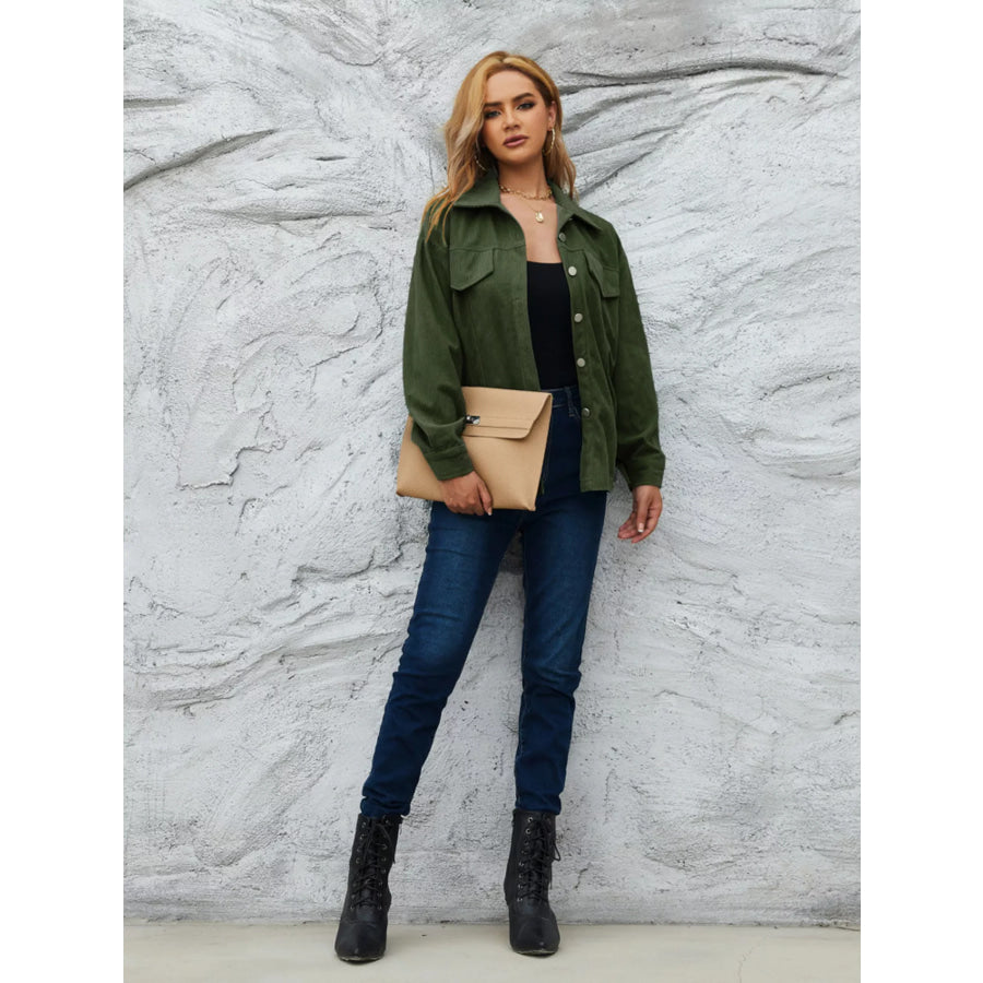 Casual Corduroy Button-Down Jacket Apparel and Accessories