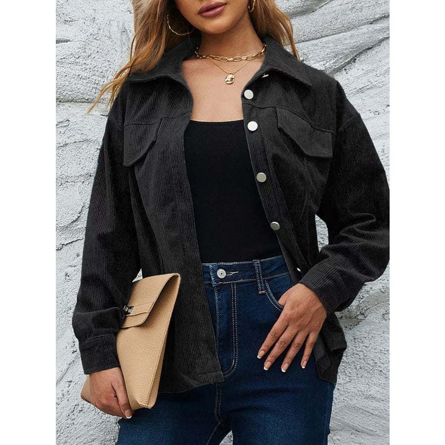 Casual Corduroy Button-Down Jacket Black / S Apparel and Accessories