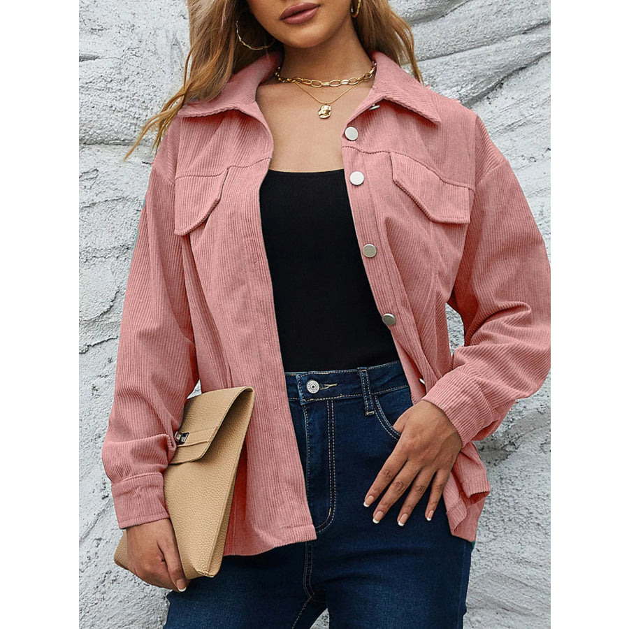 Casual Corduroy Button-Down Jacket Pinkish / S Apparel and Accessories
