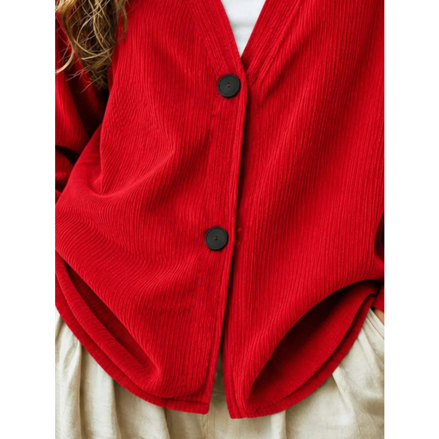 Casual Corduroy Button-Up Cardigan Apparel and Accessories