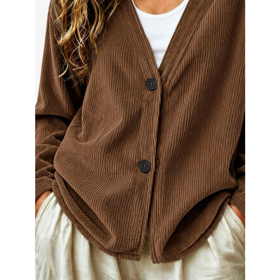 Casual Corduroy Button-Up Cardigan Apparel and Accessories