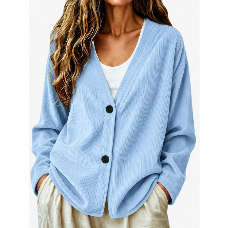 Casual Corduroy Button-Up Cardigan Light Blue / S Apparel and Accessories
