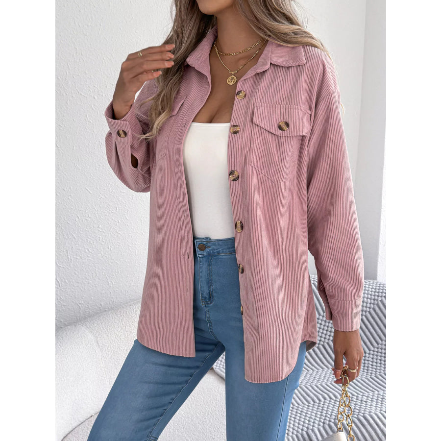Casual Corduroy Button-Up Shacket Apparel and Accessories