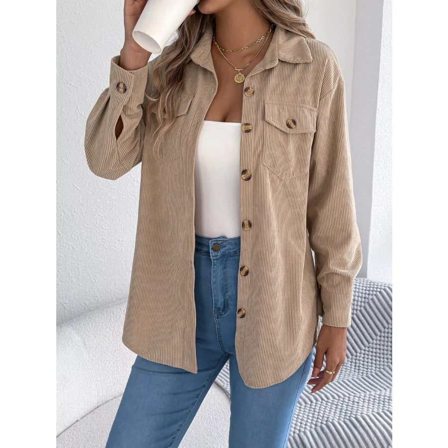 Casual Corduroy Button-Up Shacket Apparel and Accessories
