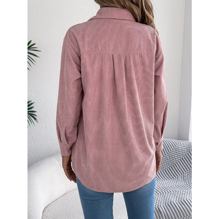 Casual Corduroy Button-Up Shacket Apparel and Accessories