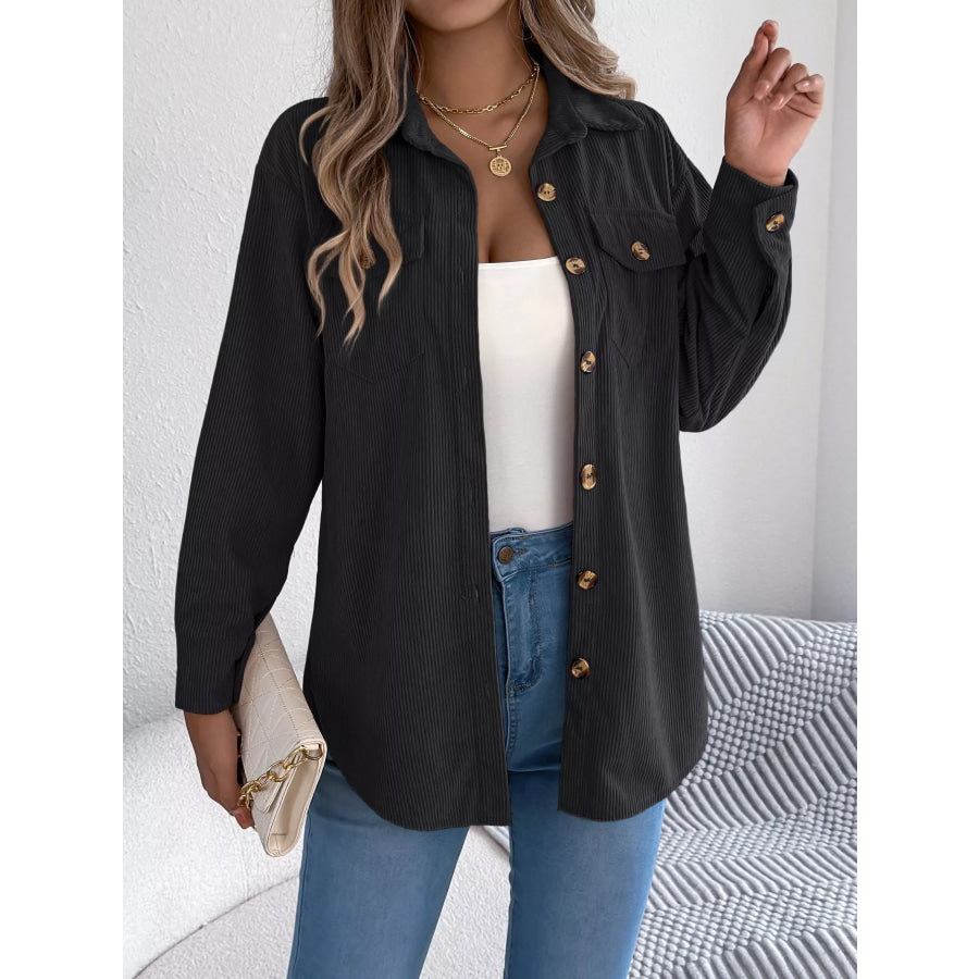 Casual Corduroy Button-Up Shacket Apparel and Accessories
