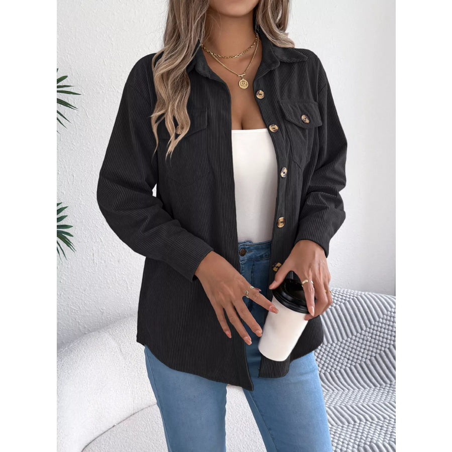 Casual Corduroy Button-Up Shacket Apparel and Accessories