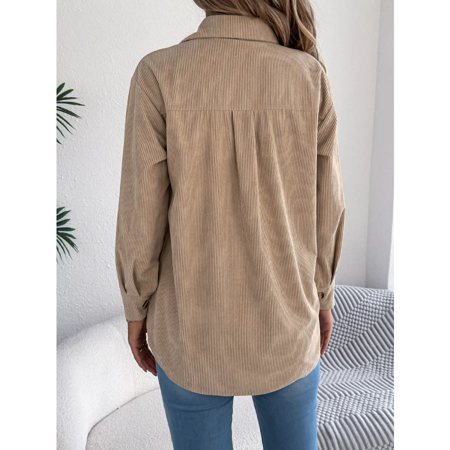 Casual Corduroy Button-Up Shacket Apparel and Accessories