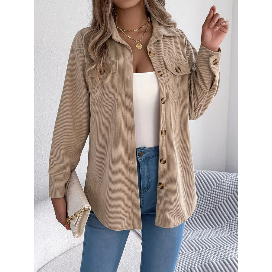 Casual Corduroy Button-Up Shacket Apparel and Accessories