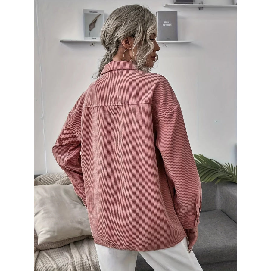 Casual Corduroy Button-Up Shacket Pink / S Apparel and Accessories