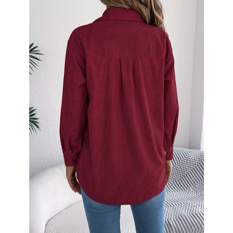 Casual Corduroy Button-Up Shacket Apparel and Accessories