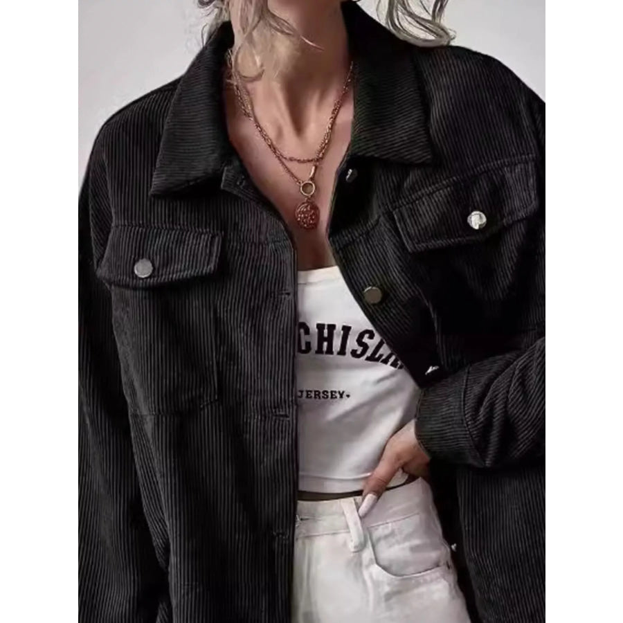 Casual Corduroy Button-Up Shacket Apparel and Accessories