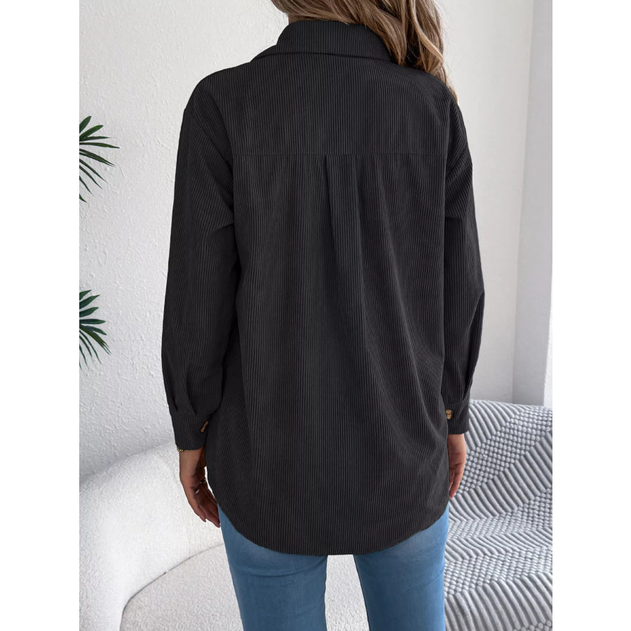 Casual Corduroy Button-Up Shacket Apparel and Accessories