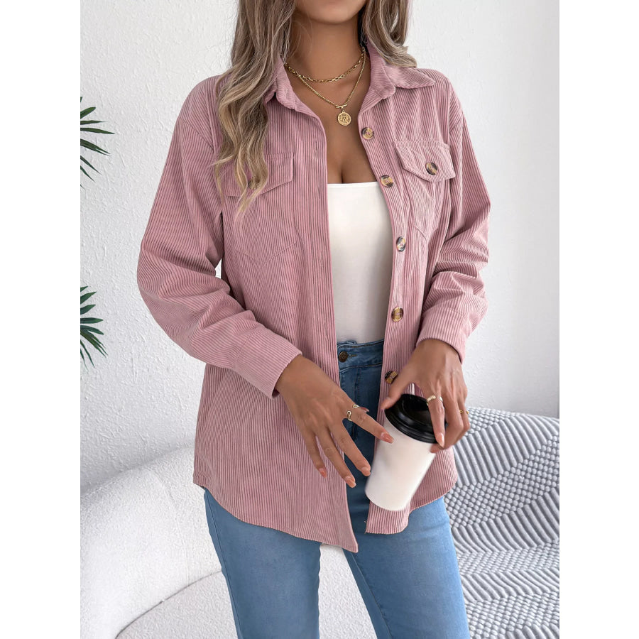 Casual Corduroy Button-Up Shacket Apparel and Accessories