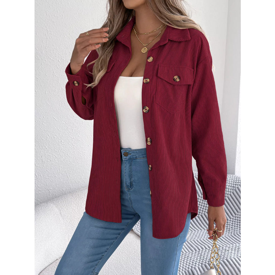 Casual Corduroy Button-Up Shacket Apparel and Accessories