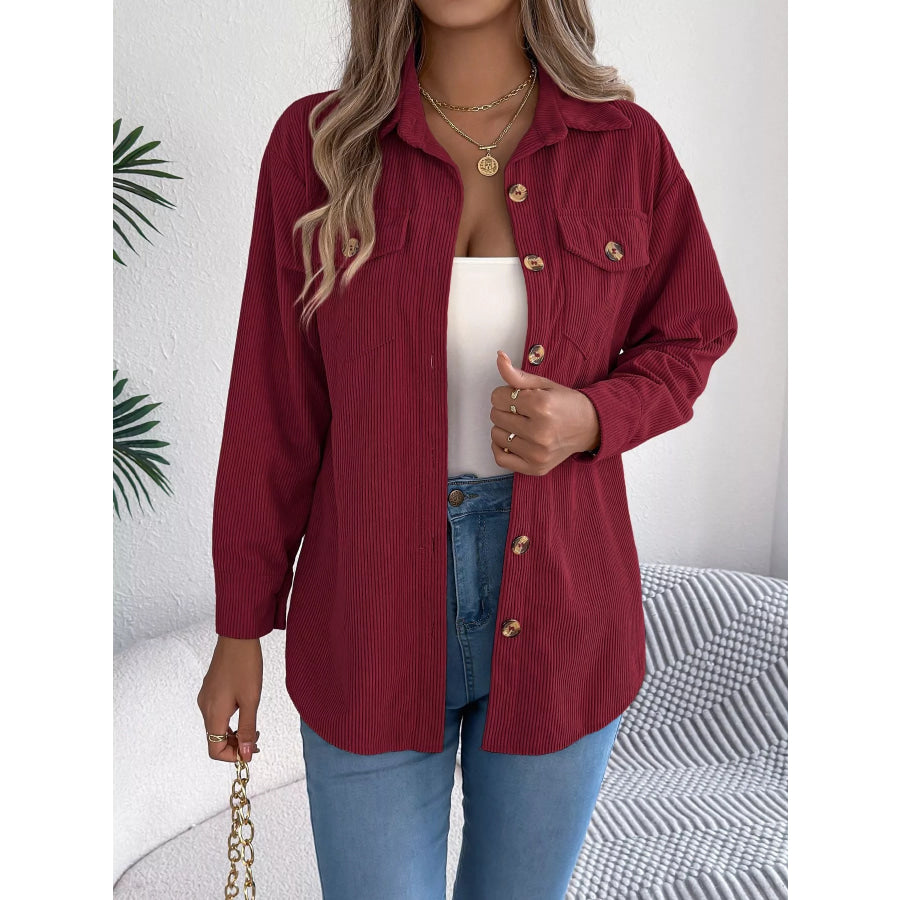 Casual Corduroy Button-Up Shacket Apparel and Accessories