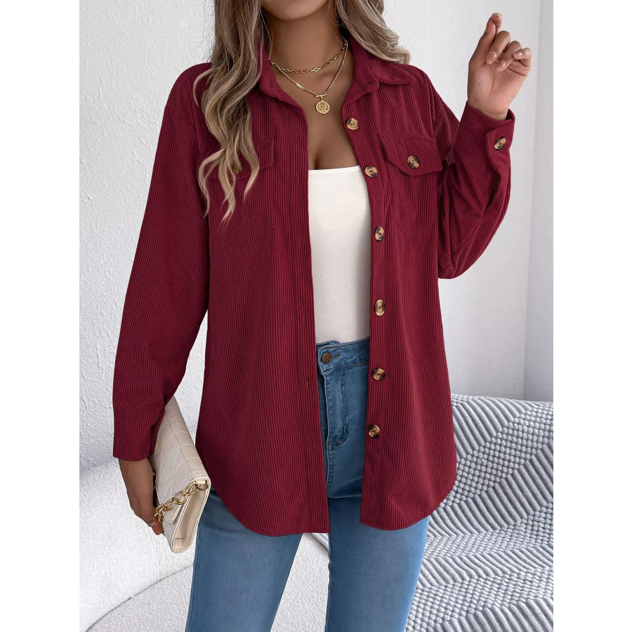 Casual Corduroy Button-Up Shacket Apparel and Accessories