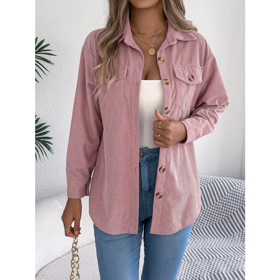 Casual Corduroy Button-Up Shacket Apparel and Accessories