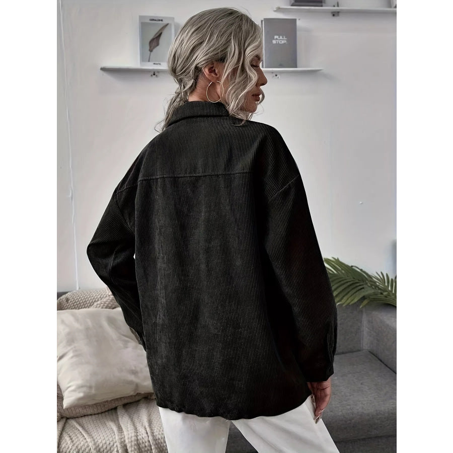 Casual Corduroy Button-Up Shacket Apparel and Accessories