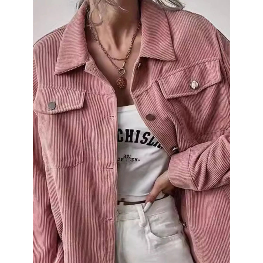 Casual Corduroy Button-Up Shacket Apparel and Accessories
