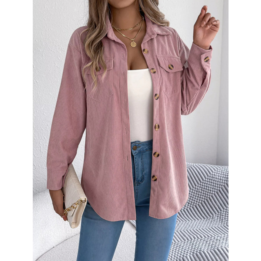 Casual Corduroy Button-Up Shacket Apparel and Accessories
