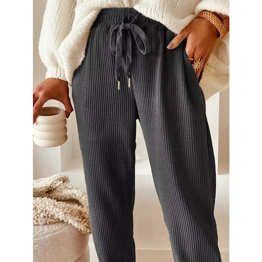 Casual Corduroy Drawstring Waist Pants Apparel and Accessories