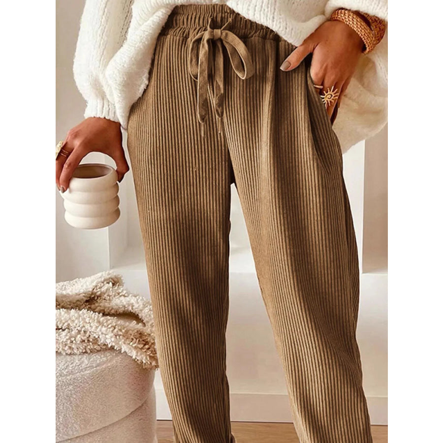 Casual Corduroy Drawstring Waist Pants Apparel and Accessories