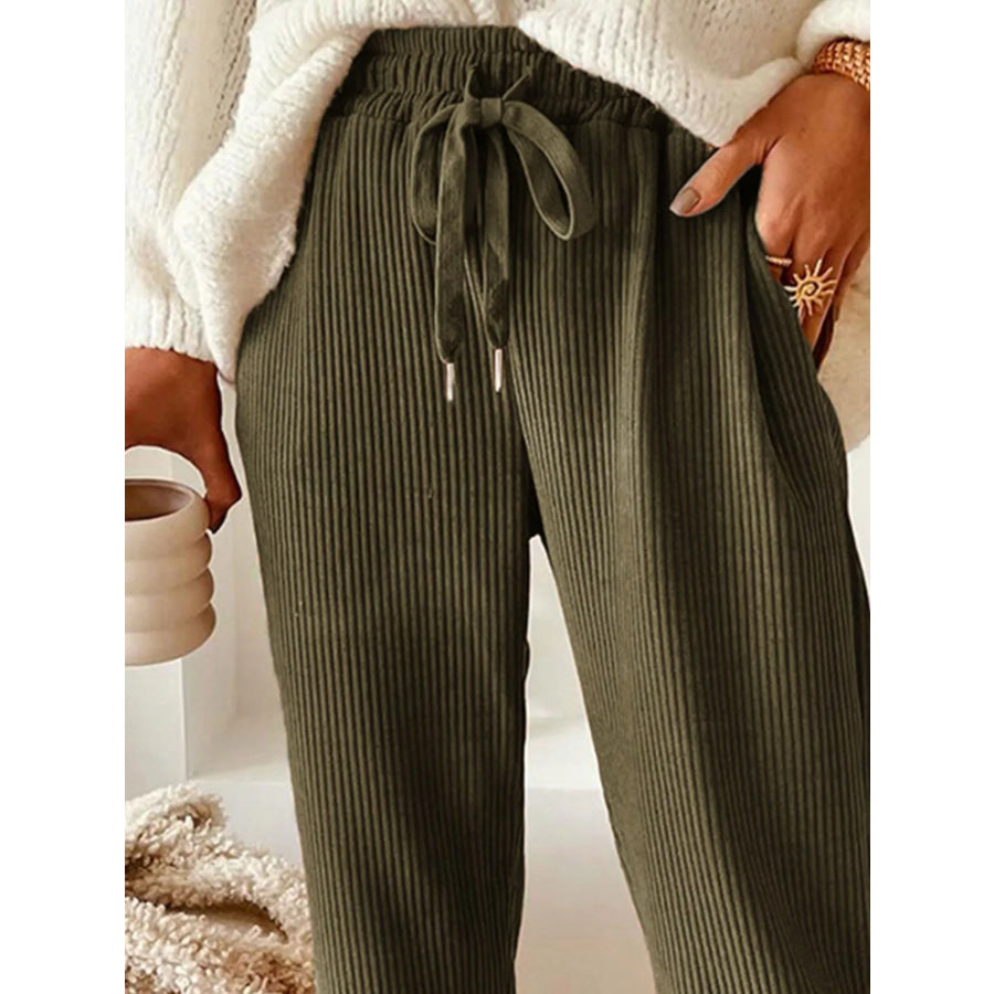 Casual Corduroy Drawstring Waist Pants Apparel and Accessories