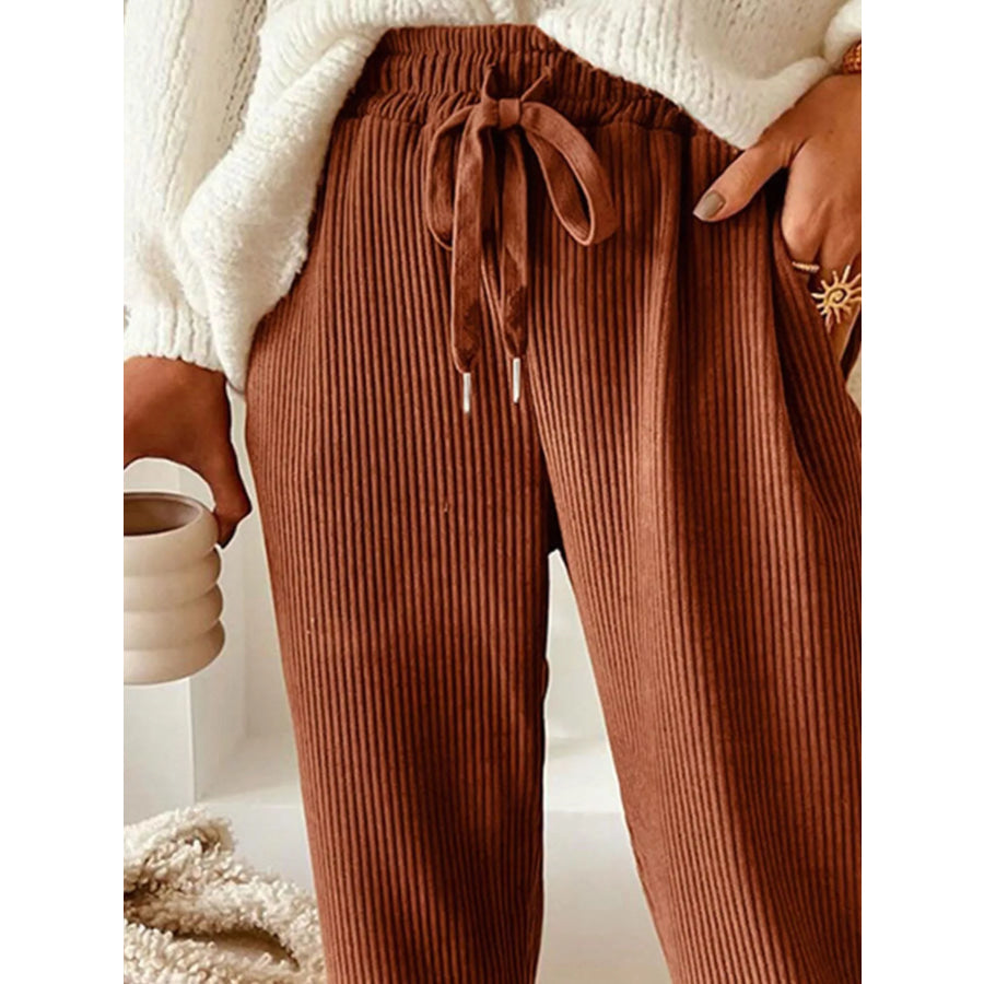 Casual Corduroy Drawstring Waist Pants Apparel and Accessories