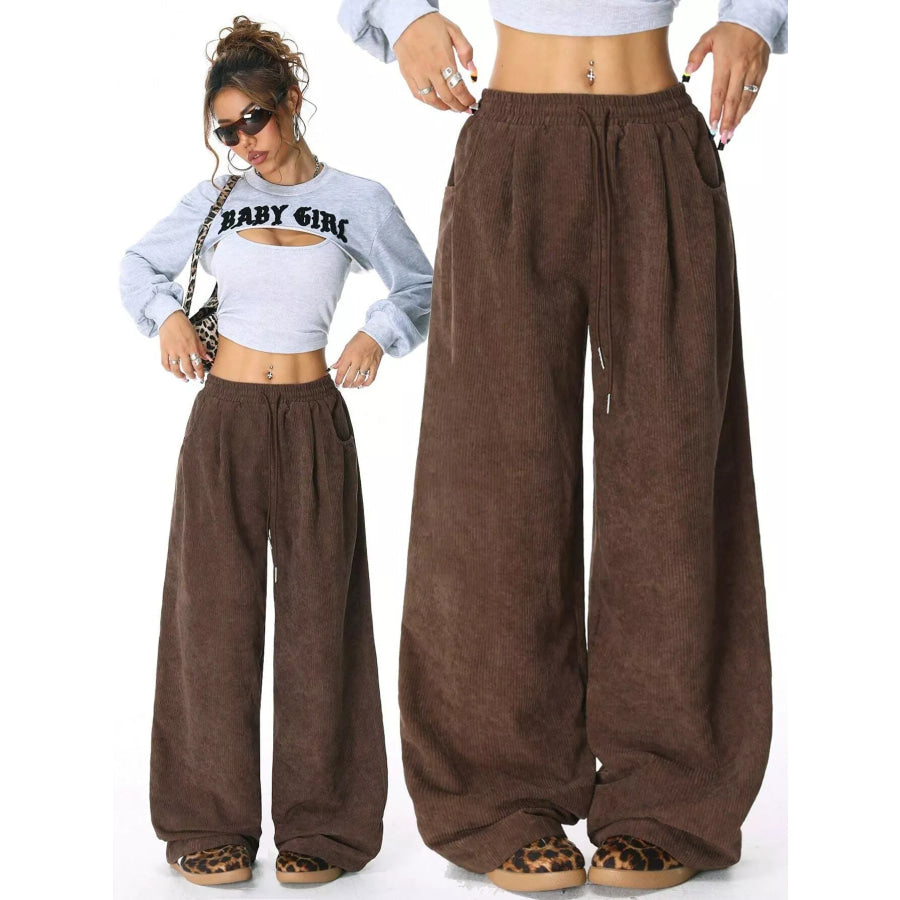 Casual Corduroy Wide Leg Pants Apparel and Accessories