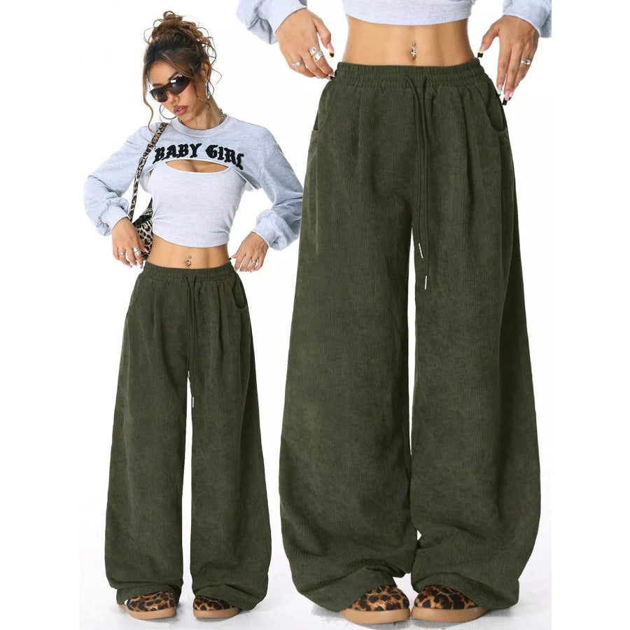 Casual Corduroy Wide Leg Pants Apparel and Accessories