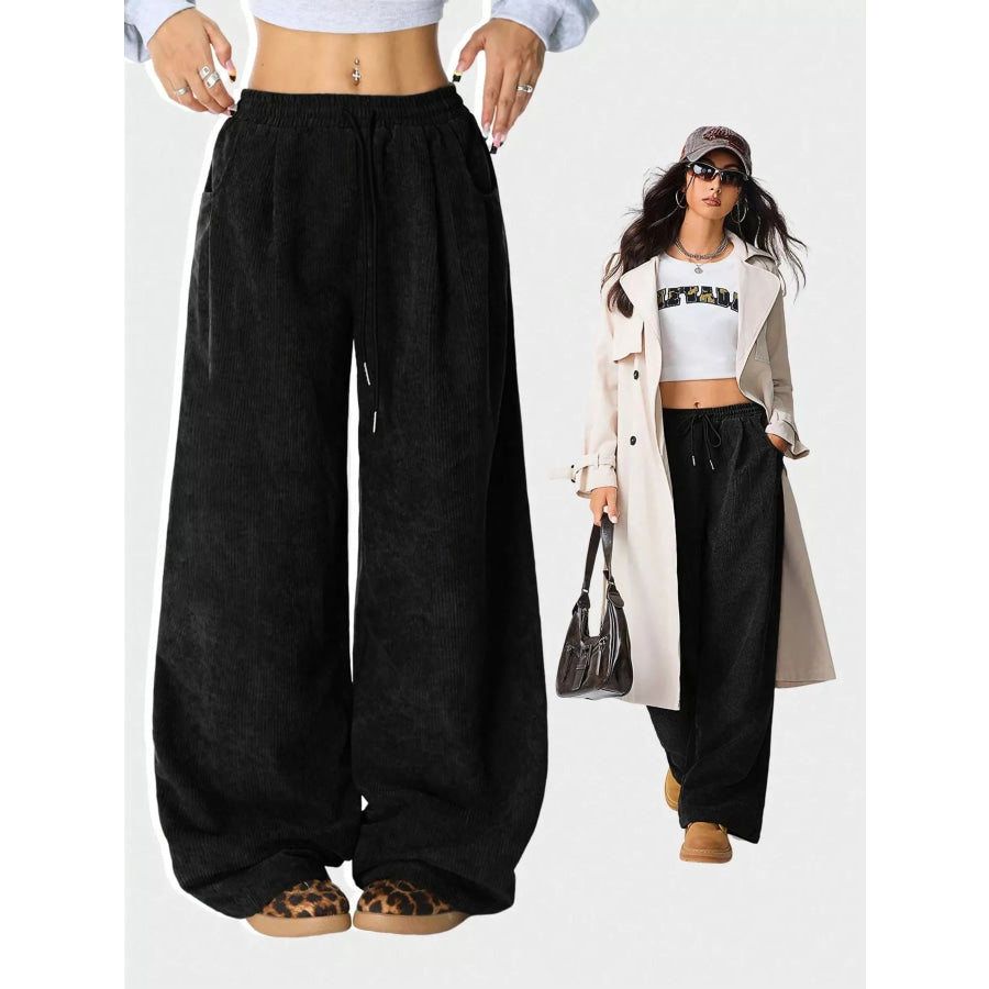 Casual Corduroy Wide Leg Pants Apparel and Accessories