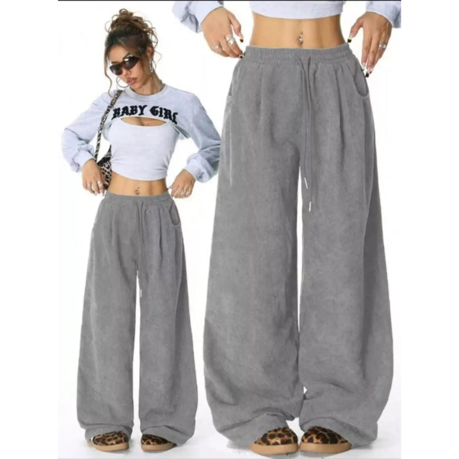 Casual Corduroy Wide Leg Pants Apparel and Accessories