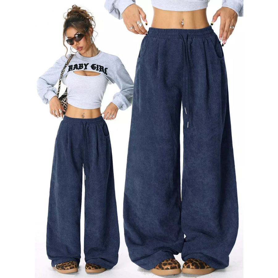 Casual Corduroy Wide Leg Pants Apparel and Accessories